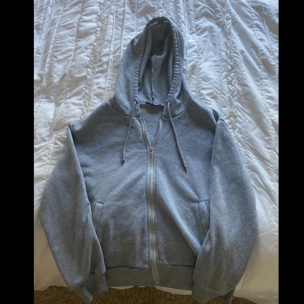 Grey Zip-up Drawstring hoodie